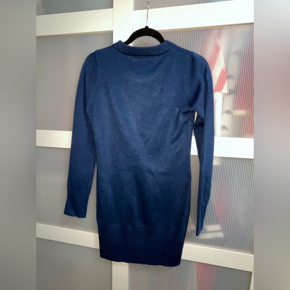 Women’s XS Tipsy Elves Navy Blue Gaudy Garland Christmas Sweater Dress - Picture 6 of 6